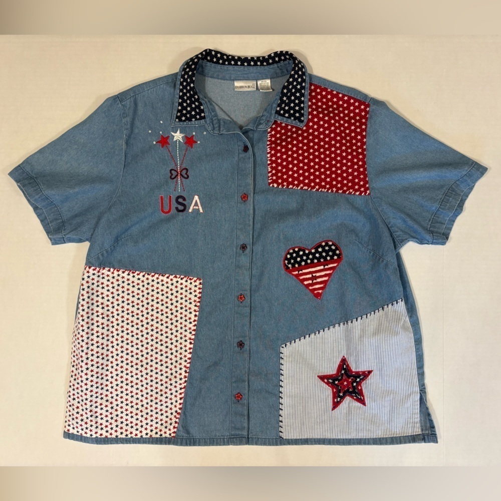 Fashion Bug vintage 90’s patriotic 4th of July short sleeve blouse size 18/20